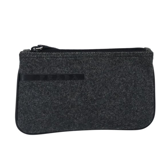 PRADA Pouch Wool Black Auth ti2350 - Picture 1 of 16